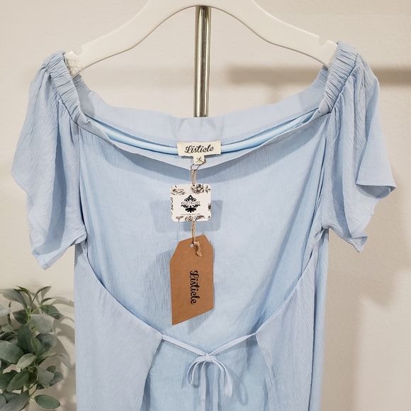 Light Blue Off Shoulder Dress - Picture 3 of 6